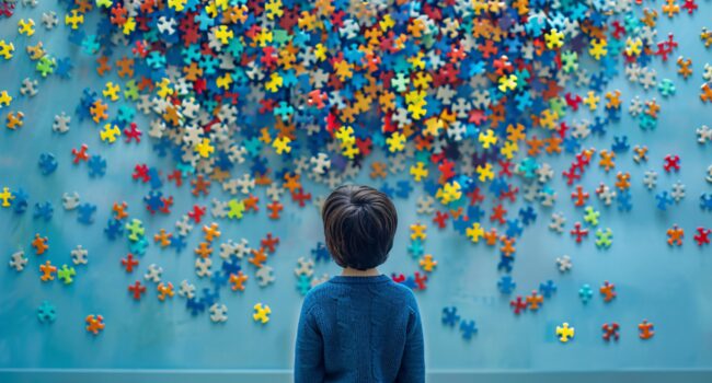 Puzzle Pieces A Blue-Tinted Portrait of a Young Boy Generative AI Puzzle Pieces A Blue-Tinted Portrait of a Young Boy Generative AI